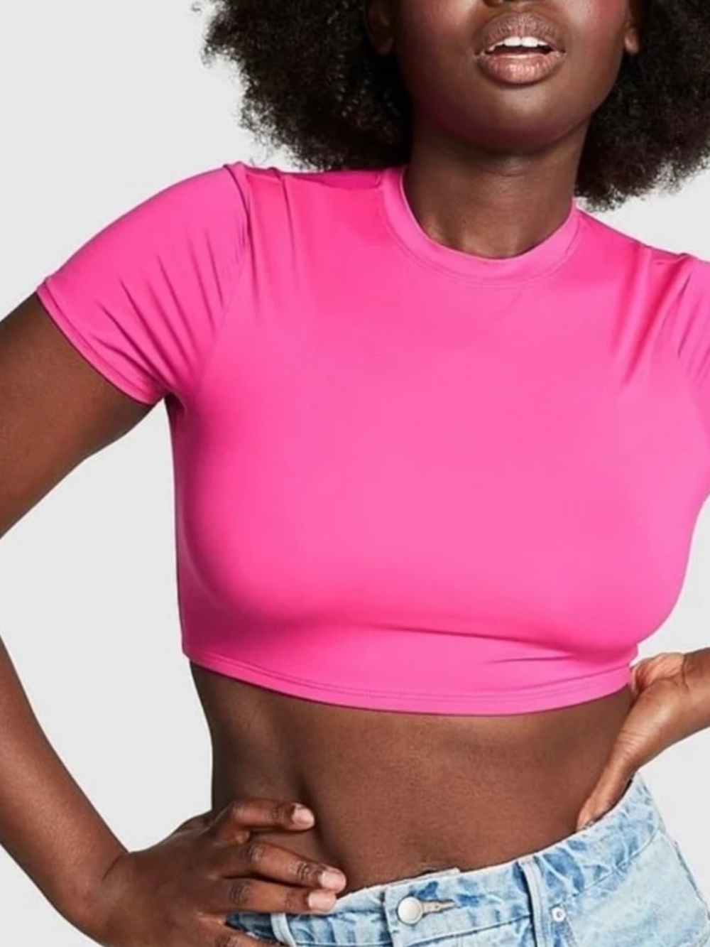 Pink Victoria's Secret Hot Pink Cropped Soft Knit Stretch Top XXL